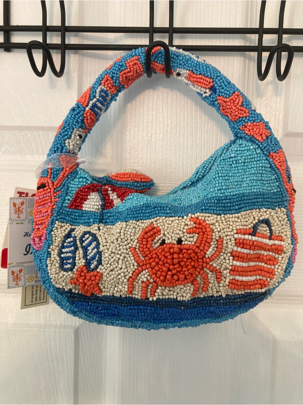 Viral Made in India Beaded Mini Crab Bag with Lobsters in Turquoise & Coral